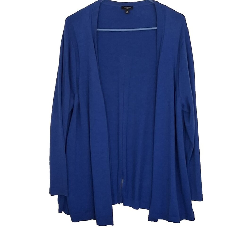 Talbots Women Size 2X Pointelle Trim Cardigan Open Front Blue Boho Office Casual